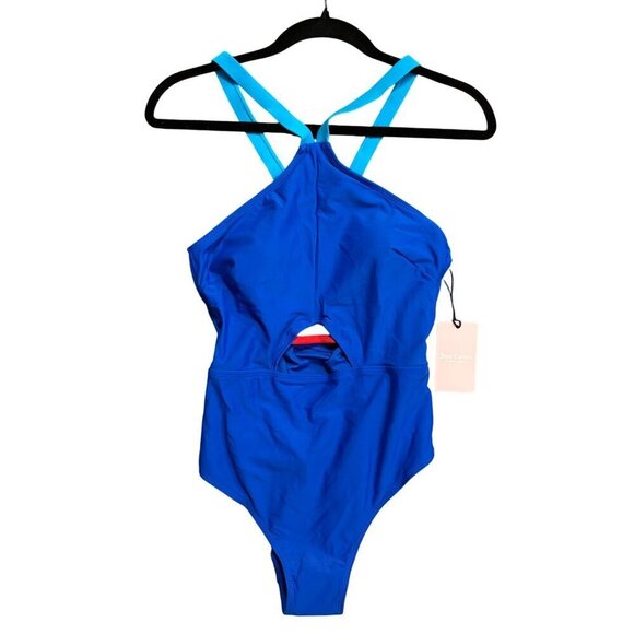 NWT Juicy Couture Color Block High Neckline One Piece Swim Suit Size M - Picture 1 of 12